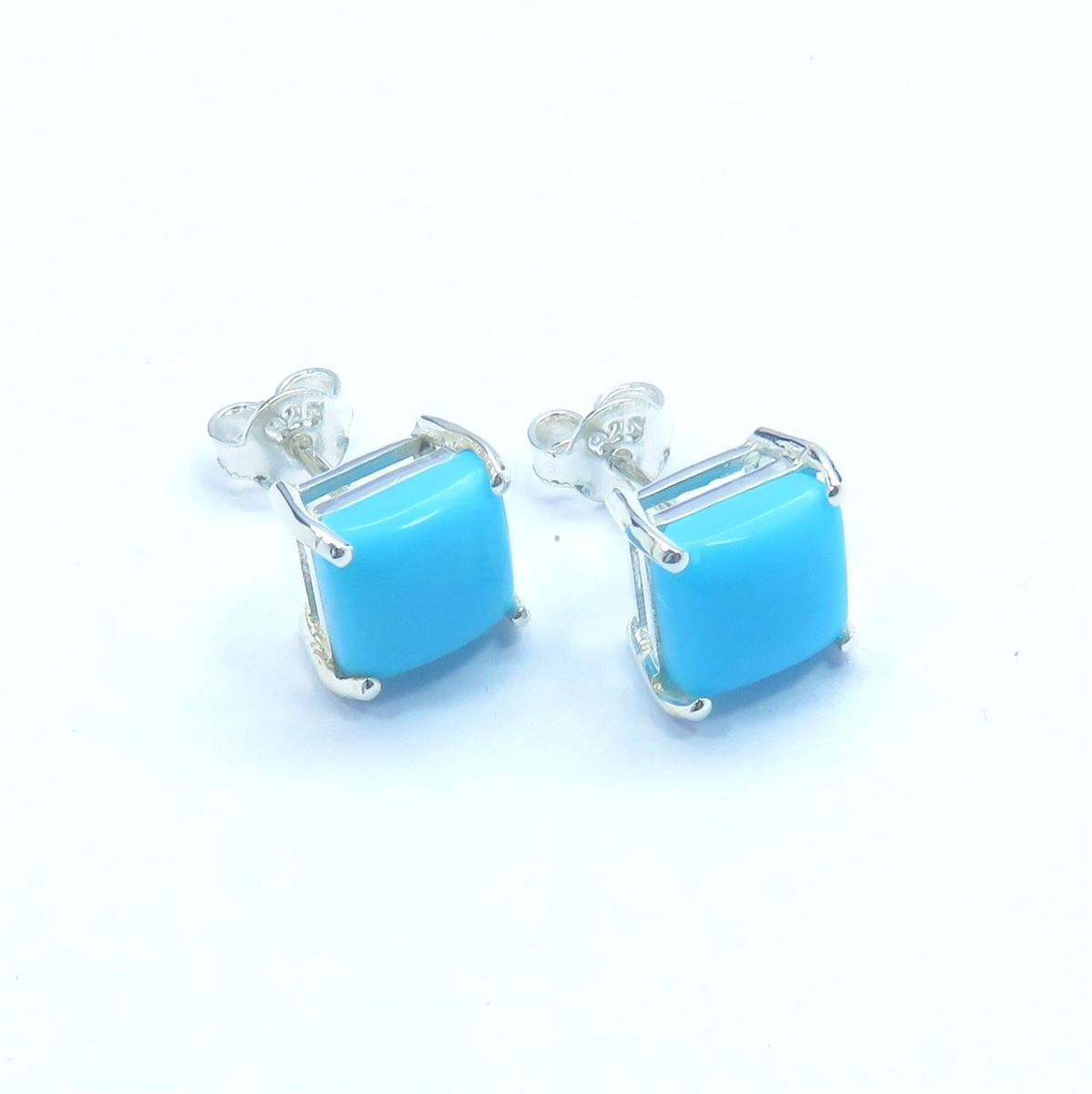 Sleeping Beauty Turquoise 8x8 mm 925 Silver Square Studs Earring